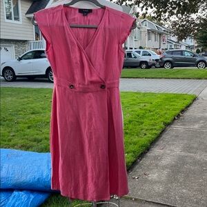 J. Crew Pink linen button wrap dress
